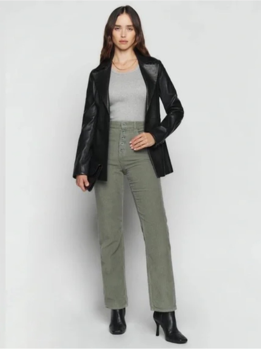 Reformation Cynthia Button Fly High Rise Corduroy Pants - Moss - Size 29